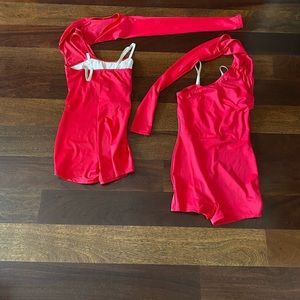 red competition costumes. one sleeve